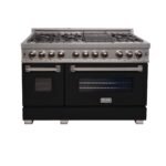 ZLINE - 48 in. Wide 7 Burner Legacy Dual Fuel Freestanding Range in Satin Stainless Steel w/ Black Matte Doors - Stainless Steel/Black Matte Door