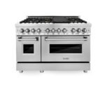ZLINE - 48 in. Wide 7 Burner Legacy Dual Fuel Freestanding Range w/ Gas Cooktop & 2 Electric Ovens - Stainless Steel Look