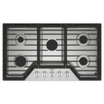 Whirlpool - 36 in. Wide 5 burners Built-In Gas Cooktop with EZ-2-Lift Hinged Cast-Iron Grates - Stainless Steel
