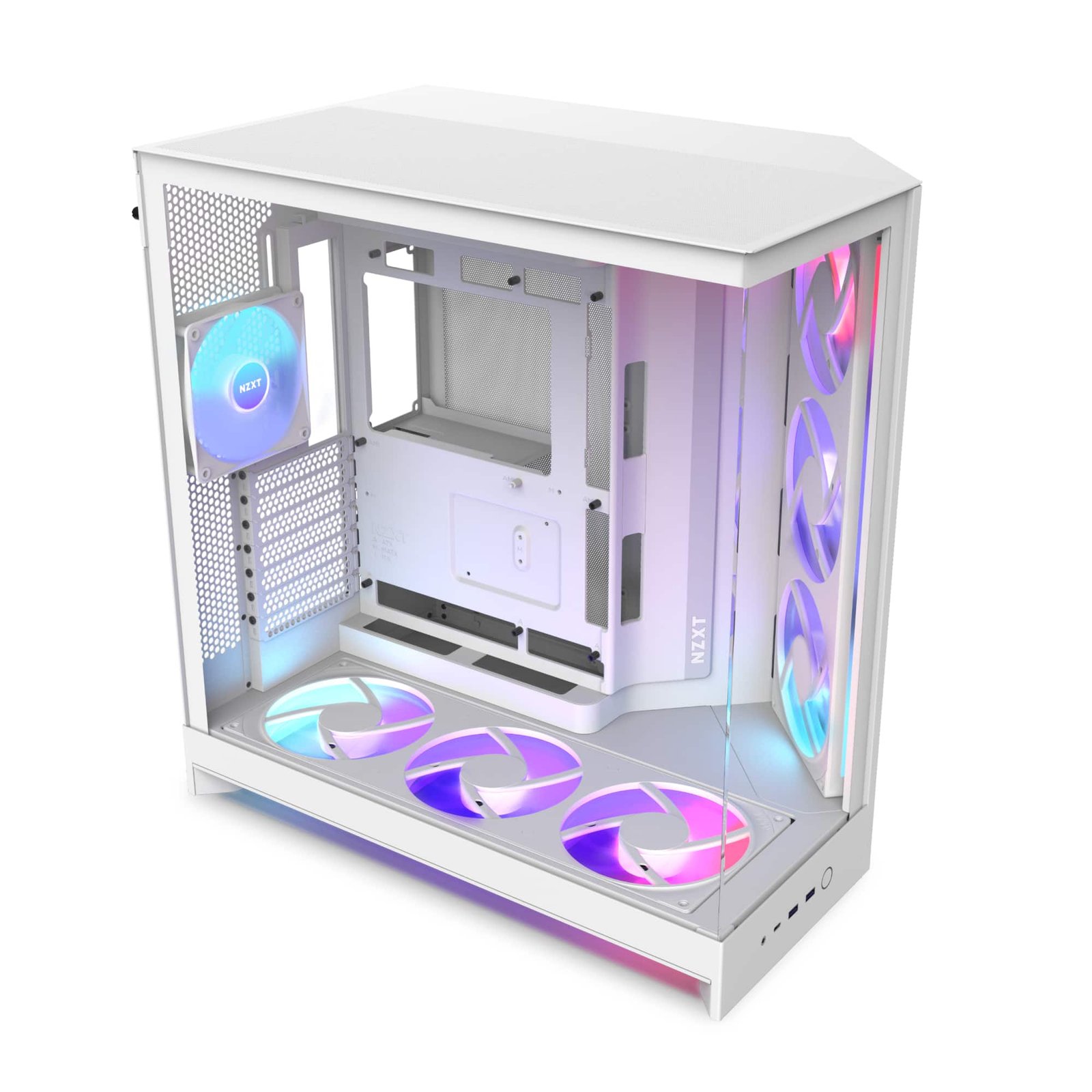 bestbuy-6629593-1.jpg NZXT - H9 Flow+ RGB 2025 ATX Mid-Tower Dual-Chamber PC Case - White - Image 1